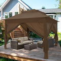 COOS BAY 11x11 Pop-up Instant Gazebo Tent with 4 Sidewalls Outdoor Canopy Shelter with Carry Bag, Stakes and Ropes, Brown