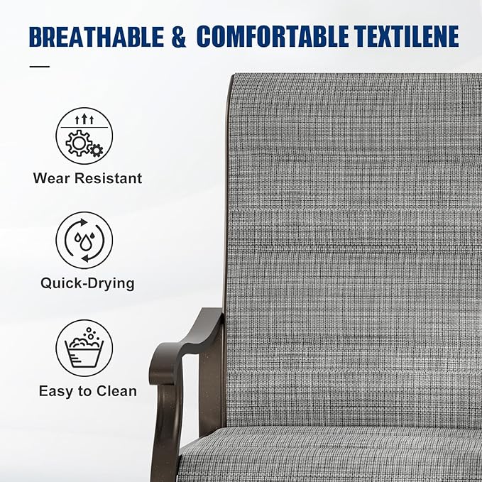 UDPATIO Patio Swivel Dining Chairs Set of 6, Outdoor Swivel Chairs High Back with All Weather Padded Textilene, Metal Rocking Frame for Lawn Garden Backyard, Grey White