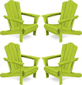 KINGYES Folding Adirondack Chair Set of 4, HDPE All-Weather Folding Adirondack Chair, Apple
