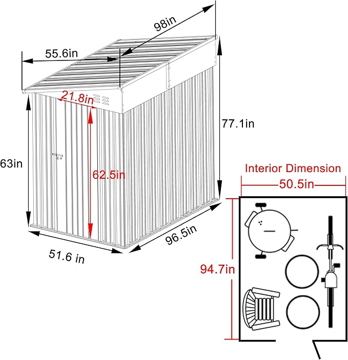 BlueWish 4'x8' Metal Storage Shed, Lean-to Tool Shed with Galvanized Sloped Roof, Small Shed Kit with Built in Vents, Patio Garden Outdoor Storage Shed for Utility Tool Storage