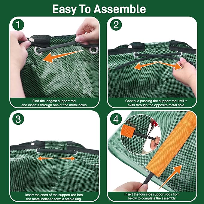 Reusable Yard Waste Bags 3 Packs 32 Gallon Standable Garden Bags for Leaves with Reinforced Carry Handles Heavy Duty Collapsible Yard Waste Containers for Leaves, Lawn Debris & Grass Clippings