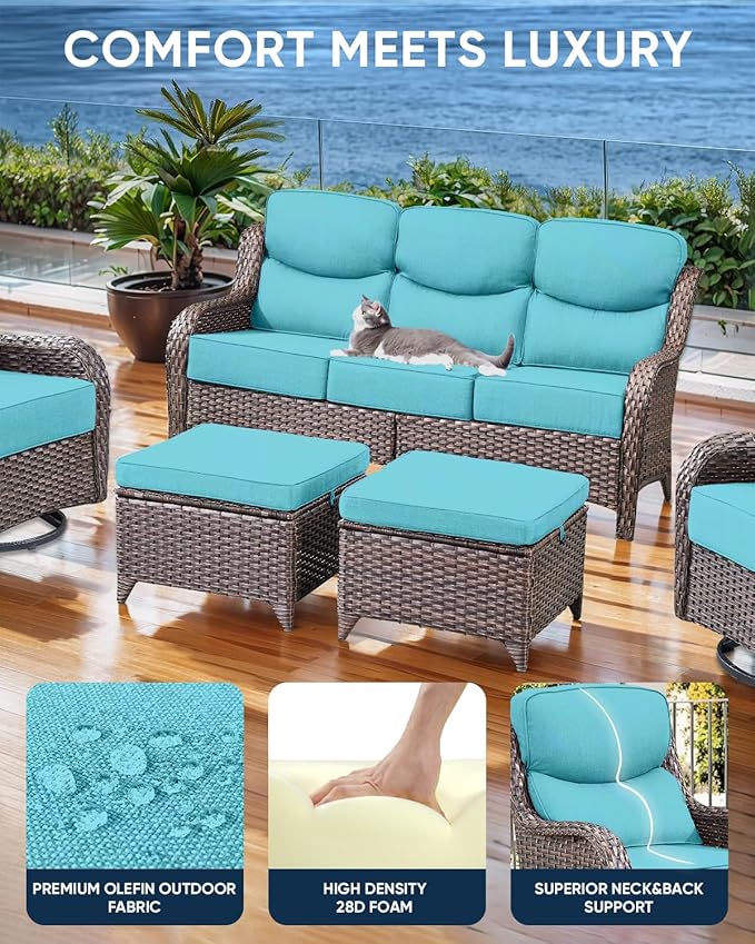 Luxury 24x24x6 Inch Smile Outdoor Cushions for Patio 5 Piece Set - Set of 5 Zippered Outside Pillows for Wicker Dining Rocking Glider Loveseat Couch Sectional Sofa - Turquoise