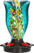 LUJII Hummingbird Feeders for Outdoors with Ant Guard, Blown Glass Hummingbird Feeder for Outside Hanging, 25 fl.oz, Never Leak, Unfading & Anti-Rust, Flower Vase, Garden Backyard Patio Decor, Blue