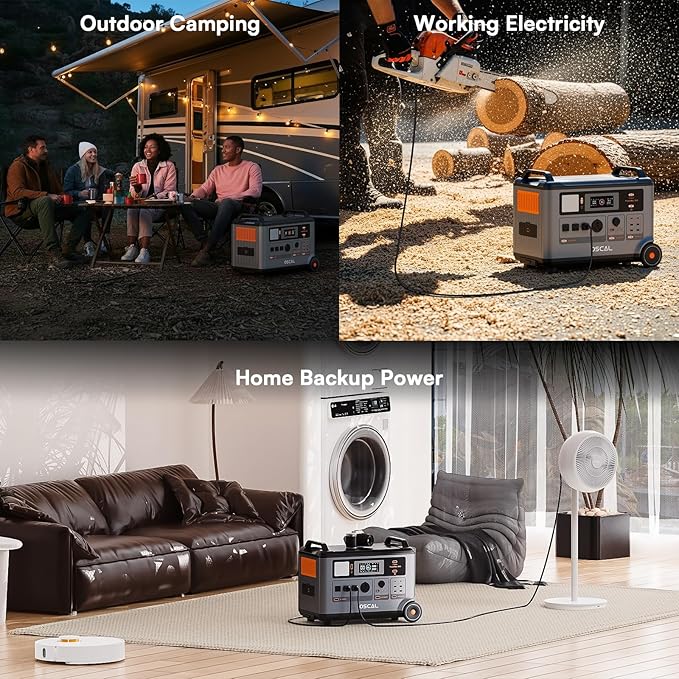OSCAL 3600Wh Power Station with 2×400W Solar Panel PowerMax 3600, Solar Generator with 4 AC Outlets (6000W Peak), 1.2H Full Charging, APP Control Emergency Power Station for Home, Camping & RVs