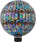 Alpine Corporation 10" Diameter Indoor/Outdoor Glass Mosaic Gazing Globe Yard Decoration, Peacock Feather Design