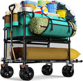 Foldable 50''L Extra Long Double Decker Wagon for Sport, 400L Collapsible Heavy Duty Wagon Cart with Big Wheels, Utility All-Terrain Large Extender Cart for Outdoors, Light Blue