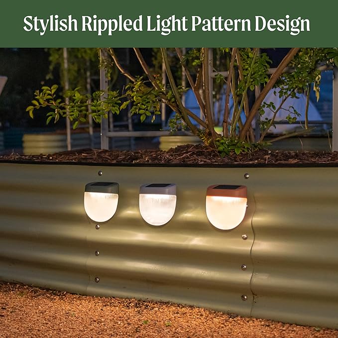 Vego garden Rippled Solar Garden Lights with Auto Sensors Magnetize Securely to Raised Beds, IPX4 Waterproof Outdoor LED Light for Patio & Yard Olive Green, 2 Pack