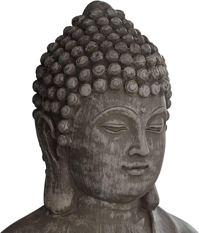 John Timberland Sitting Buddha Statue Sculpture Zen Asian Japanese Garden Decor Outdoor Front Porch Patio Yard Outside Home Balcony House Exterior Weathered Light Sandstone Finish 29 1/2" Tall