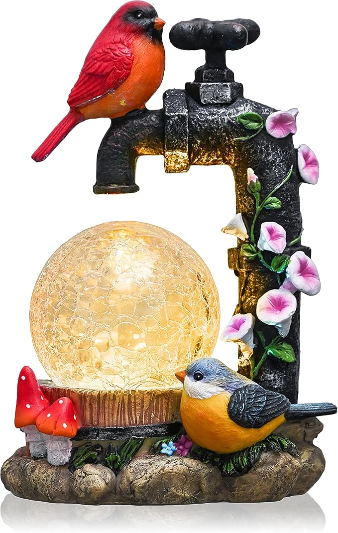 TERESA'S COLLECTIONS Garden Decor for Outside Red Cardinal Bird Statues with Outdoor Solar Lights, Resin Garden Sculptures & Statues for Lawn Porch Yard Decor, Valentines Gifts for Women Mom,8.3"