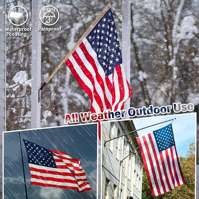 Deluxe Cotton American Flag 3x5 FT for Outside, Tear Resistant US Flags High Wind with Embroidered Stars, Sewn Stripes, the Best Indoor Outdoor Flags