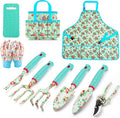 Garden Tools Set, JUMPHIGH 10 PCS Heavy Duty Gardening Tools Includes Hand Trowel Rake Weeder Pruner, Gardening Gifts for Women, Garden Kit with Tote Bag, Apron, Gloves, Kneeling Pad