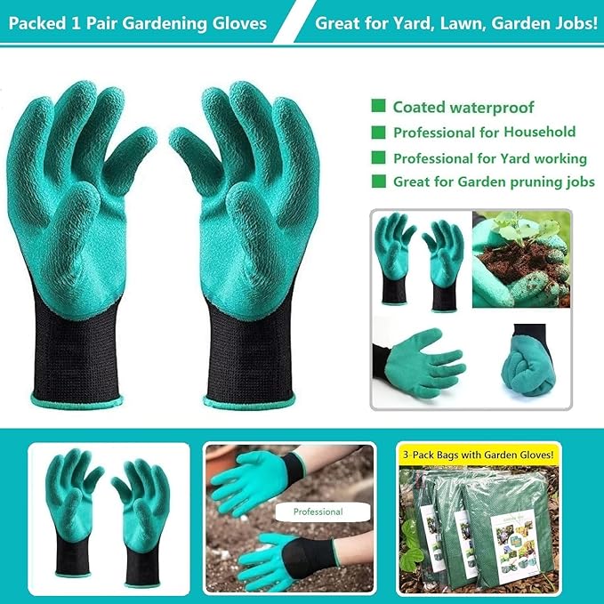 Professional 3-Pack 106 Gallons Lawn Garden Bags (D31, H31 inches) Reusable Yard Leaf Waste Bags with Coated Gardening Gloves - Storage Bag,Patio Bag,Laundry Container,Trash Can with 4 Handles