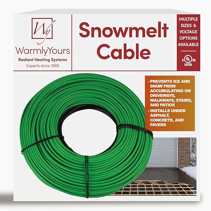 Electric Snow and Ice Melting Underground Cable 85.5 feet, Covers 28 sqft at up to 38 Watts/sqft, 120V – Radiant Heated Driveways, Walkways, Stairs – Installs Under Concrete, Asphalt, or Pavers
