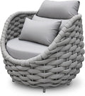 Patio Deck Accent Chair: Large Woven Rope Chair Cushioned - Aluminum Modern Single Lounge Armchair Assembled - All Weather Outdoor Seating for 400lbs Lanai Balcony Porch Yard Garden Hotel, Gray