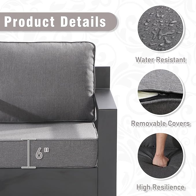 Aluminum Patio Swivel Chair - Outdoor 360°Swivel Chair with 6" Thick Water-insistant Cushions, All-Weather Use Frame, Removable Cover, Ideal for Garden, Poolside (Grey)