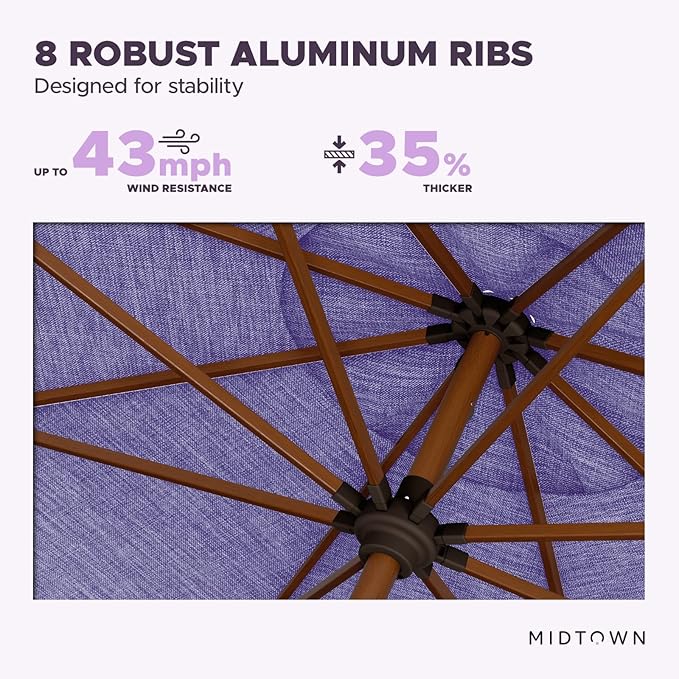 Midtown Umbrellas Wooden 2-9 Feet Outdoor Patio Umbrella, Terylast Purple Texture Fabric, Aluminum Frame For Backyard Umbrella, Deck Umbrella, Garden Umbrella & Pool Umbrella - Wooden Pole
