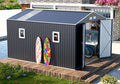 Metal Storage Shed 10x10 FT Large Outdoor Tools House with Unique Clear Roof Skyview Windows Air Vents Door for Garden Patio Lawn Backyard to Store Bikes,Lawnmower,Garage,Dark Grey
