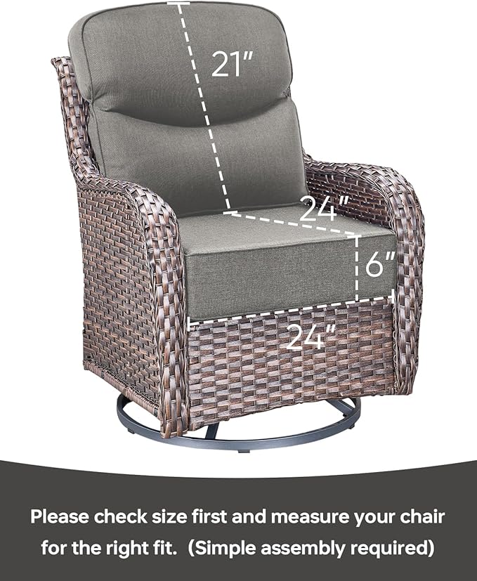 Luxury 24x24x6 Inch Smile Patio Dining Chair Cushions Set of 4 - Heavy Duty Water Slashproof Outdoor Seat Cushion for Outside Furniture Swivel Chairs Loveseat L-Shape Sofa - Grey