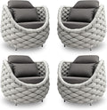 4 PCS Porch Furniture Chair: Patio Accent Chair Aluminum - Woven Rope Cushioned Armchair Assembled - Modern Lounge Single Chair - All Weather 400lbs for Deck Balcony Yard Garden Hotel Poolside
