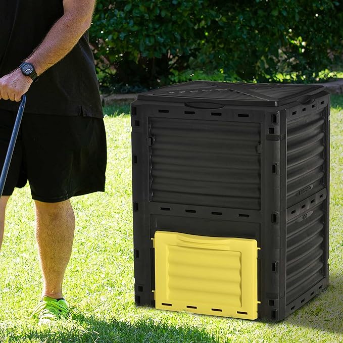Planters,Garden Compost Bin 80 Gallon Outdoor Large Capacity Composter Fast Create Fertile Soil Aerating Box, Easy Assembly, Yellow