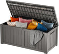EAST OAK Outdoor Storage Box, 120 Gallon Deck Box with Stainless Steel Rods Large Resin Storage Bin for Patio Cushions, Garden Tools, Waterproof and UV Resistant, Lockable, Grey