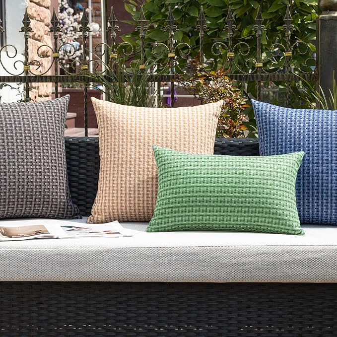 Kevin Textile Outdoor Waterproof Throw Pillow Covers Pack of 2 Farmhouse Decorative Cushion Covers for Garden Patio Tent Balcony Bench Couch Sofa 20x20 Inch, Sage Green