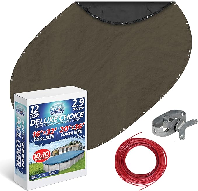Winter Swimming Pool Cover for 16 ft x 32 ft Aboveground Oval Pool Size, Deluxe Choice Series, Solid Material, Color - Steel Gray, Pool Cover Choice 591632-4CHOICE