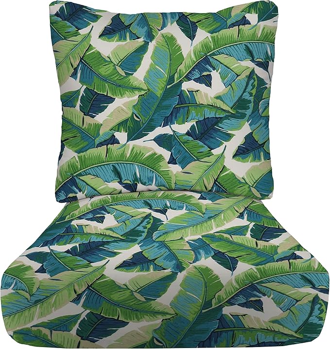 RSH DECOR: Deep Seating Cushion with Pillow Back | 25” x 25” Seat | Water and Fade-Resistant Spun Fabric | Outdoor Chair Cushion Set for Patio Furniture | Balmoral Opal
