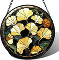 Stained Glass Window Hanging - Ginkgo Leaf Suncatcher for Doors Garden Patio Retro Fall Decor Sun Catchers Christmas Mother's Day Birthday Gifts for Women Men Mom Nana Friend 9.8 in