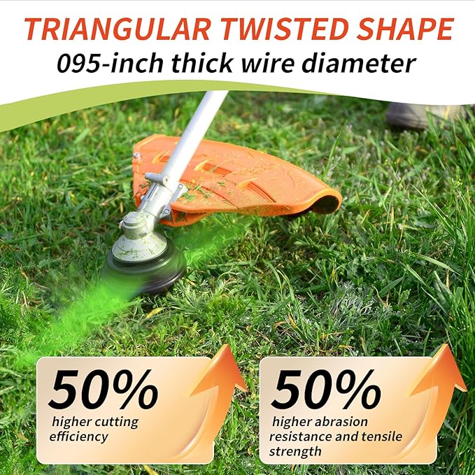 12 Pack String Trimmer Line Compatible with Ego String Trimmer 0.095" 168FT Weed Eater String Pre-Cut Dual Color Fast-Positioning Triangular Twisted Trimmer Line Universal Fit Weed Wacker String