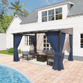 10’ x 12’ Gazebo for Patio,Wall Mounted Gazebo with Sloping Polycarbonate Roof,Aluminum Frame Outdoor pelgole w/Netting & Curtain for Garden,Deck,Backyard,NavyBlue