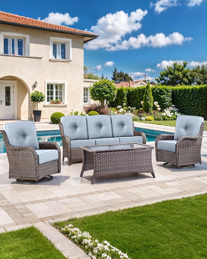 Luxury 22x24/22x25 6-Inch Outdoor Cushions - Water Repellent 1 Set Zippered Patio Chair Cushion for Wicker Dining Rocking Swivel Chairs Loveseat Couch Sectional Sofa - Baby Blue