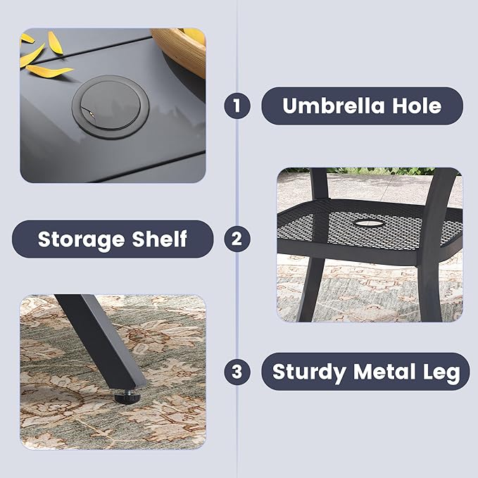 VICLLAX Outdoor Patio Round Dining Table, 41"x 41" Metal Slatted Round Tabletop with Adjustable Umbrella Hole for Dining Yard Porch, Dark Grey Finish