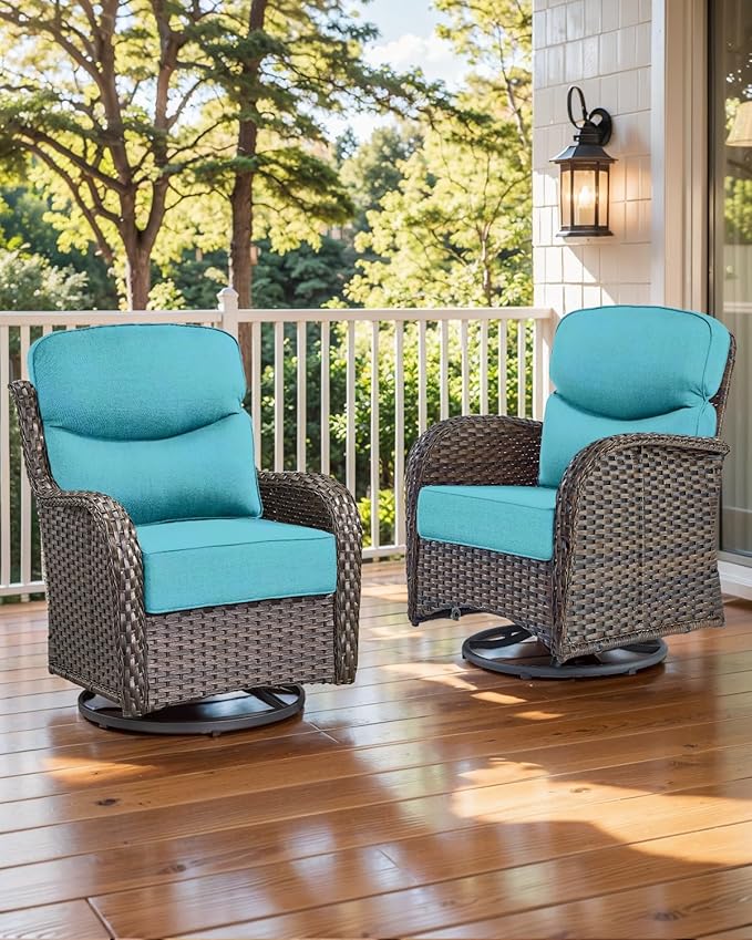 Luxury 22x24/22x25 6-Inch Smile Outdoor Seat Cushions Set of 2 - Superior Comfortable Water-Repellent Patio Chair Cushion for Rattan Dining Glider Loveseat Sectional Sofa - Turquoise