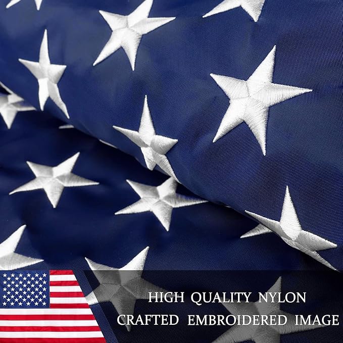 American Flag 5x8ft Long Lasting for Outside, Heavy Duty Nylon, Embroidered Stars, Brass Grommets, Perfect for Outdoor US Flags Show Your Patriotism