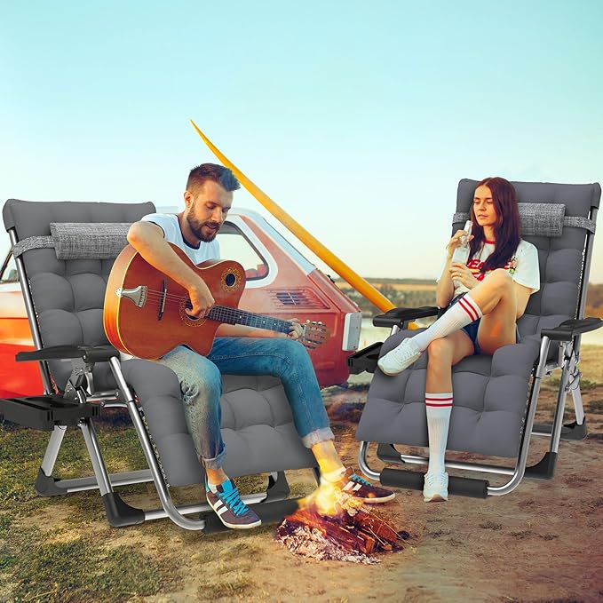 ZENPETIO 29In XL Zero Gravity Chair w/Cushion, Zero Gravity Recliner Lounge Chair for Indoor and Outdoor, Reclining Camping Chair for Lawn, Anti Gravity Chair with Cup Holder and Footrest, 440LBS