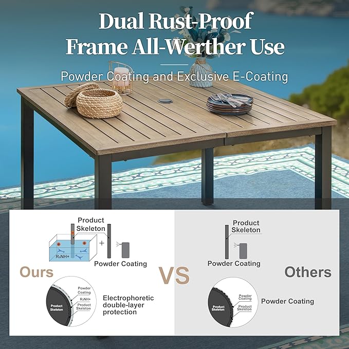Patio Table and Chairs Set of 4, All-Weather Breathable Metal Mesh Patio Chair with Gourd-Shaped Armrests, 42x42 Wood-Like Table with Umbrella Hole, 5 Pcs Metal Frame Patio Dining Set