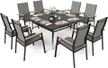 Sophia & William Patio Dining Set for 8, Lightweight Aluminum Outdoor Dining Chairs and Large Square Metal Table, Stackable Chairs and Easy to Move for Lawn Garden Yard (Grey)