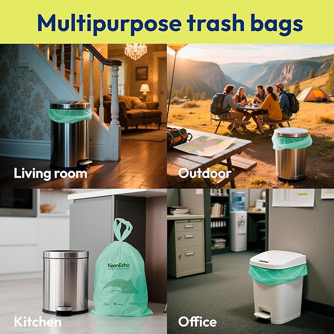 8 Gallon 160 Counts Small Green Trash Bags with Handle, Ocean Fishing Nets Upcycling, Sage & Sea Salt Scented, Plastic Garbage Bags, Waste Bag for Kitchen, Bathroom, Office and Pets