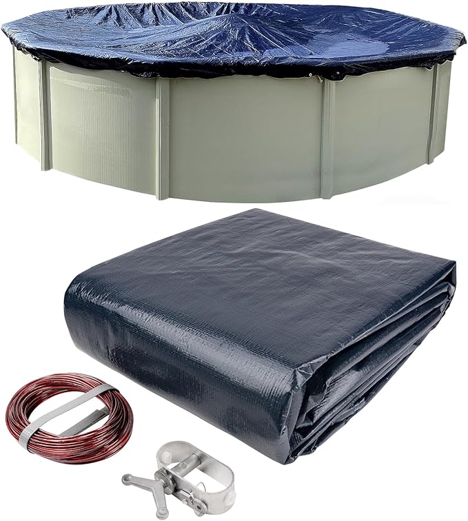 27’ ft. Round Pool Winter Cover for Above Ground Pools – 8-Year Warranty, Cold and UV Resistant, Weatherproof and Durable, Winch & Cable Included