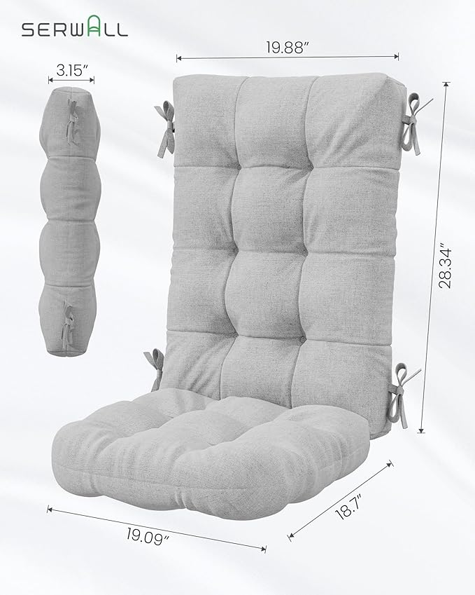 SERWALL HDPE Outdoor Rocking Chair Cushion Set of 4, Memory Foam Cushion Gray