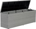 happimess TRK1002A Nino 59.06" Modern Minimalist Outdoor Faux Wicker Deck and Patio Storage Box, Gray, Soft-Close, for Package Delivery, Patio Furniture, Cushions, Gardening Tools, Pool Supplies