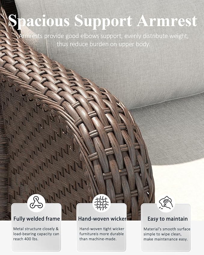 LayinSun 9 Piece Wicker Outdoor Furniture Set with 6-inch Comfy Cushions, High Back Patio Furniture Set with Swivel Rocking Chairs and Side Table