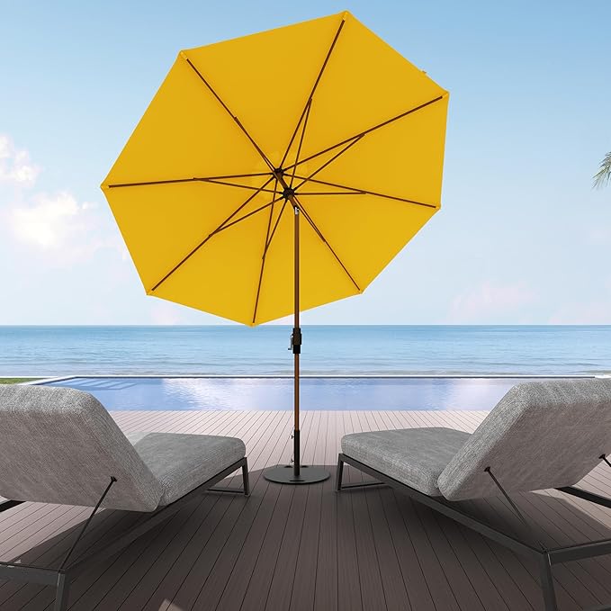 Midtown Umbrellas The Wooden 2-10 Feet Large Patio Umbrella, Terylast Sunflower Yellow Fabric, Aluminum Frame For Backyard Umbrella, Deck Umbrella, Garden Umbrella & Pool Umbrella - Wooden Pole