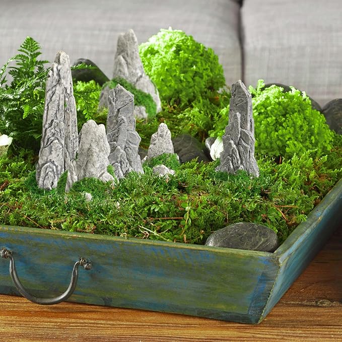 Gatuida 8Pcs Miniature Rockery Decorative Resin Rockery Statues for Micro Landscape