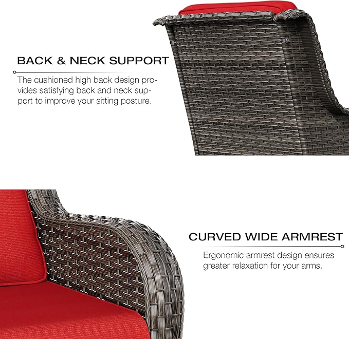 Joyside Patio Furniture Set 6 Pieces - Outdoor Rattan Furniture Set with 2 Armchairs, 2 Couch and 2 Ottomans, Olefin Cushions Included(Mixed Grey/Red)