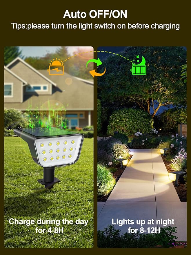 Solar Spot Lights Outdoor, Ultra Bright Solar Garden Lights Warm White, IP68 Waterproof Landscape Spotlights, 800LM 2700K for Yard Garden Wall Driveway, 2 Pack
