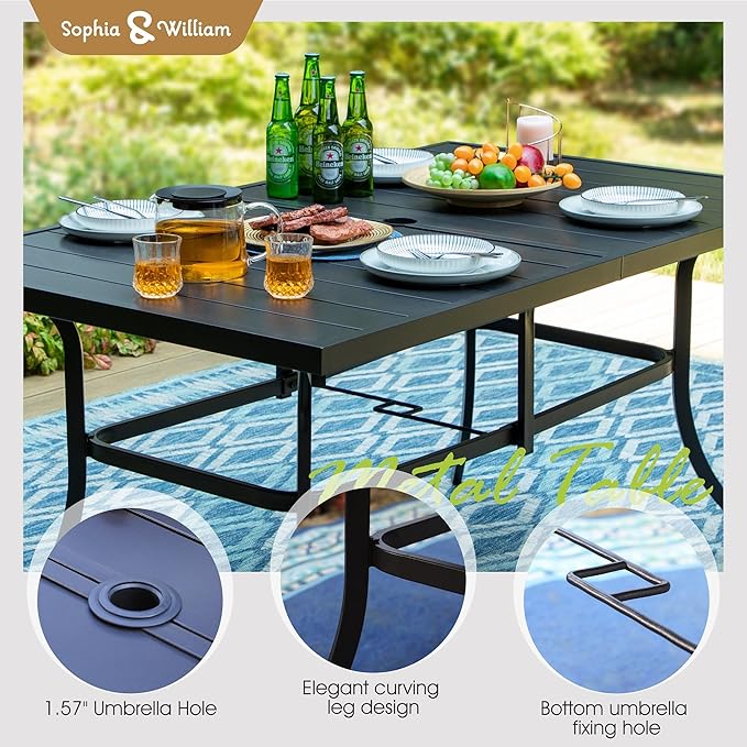 Sophia & William Patio Set with Umbrella 8 Pieces Outdoor Dining Set for 6 with 13ft Large Patio Umbrella Red, 6 x Swivel Patio Chairs with 59" Dining Table for Lawn Garden