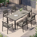 Outdoor Dining Set for 6, Patio Table and Chairs Set, Aluminum Patio Furniture Set with Umbrella Hole, HDPS Patio Dining Table Set for 6 (Gray)