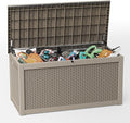 EasyUp 260 Gallon Outdoor Storage Box Waterproof, UV Resistant Resin Deck Box with Hydraulic Rod, Reinforced Stability for Patio, Garden, Rattan Gray